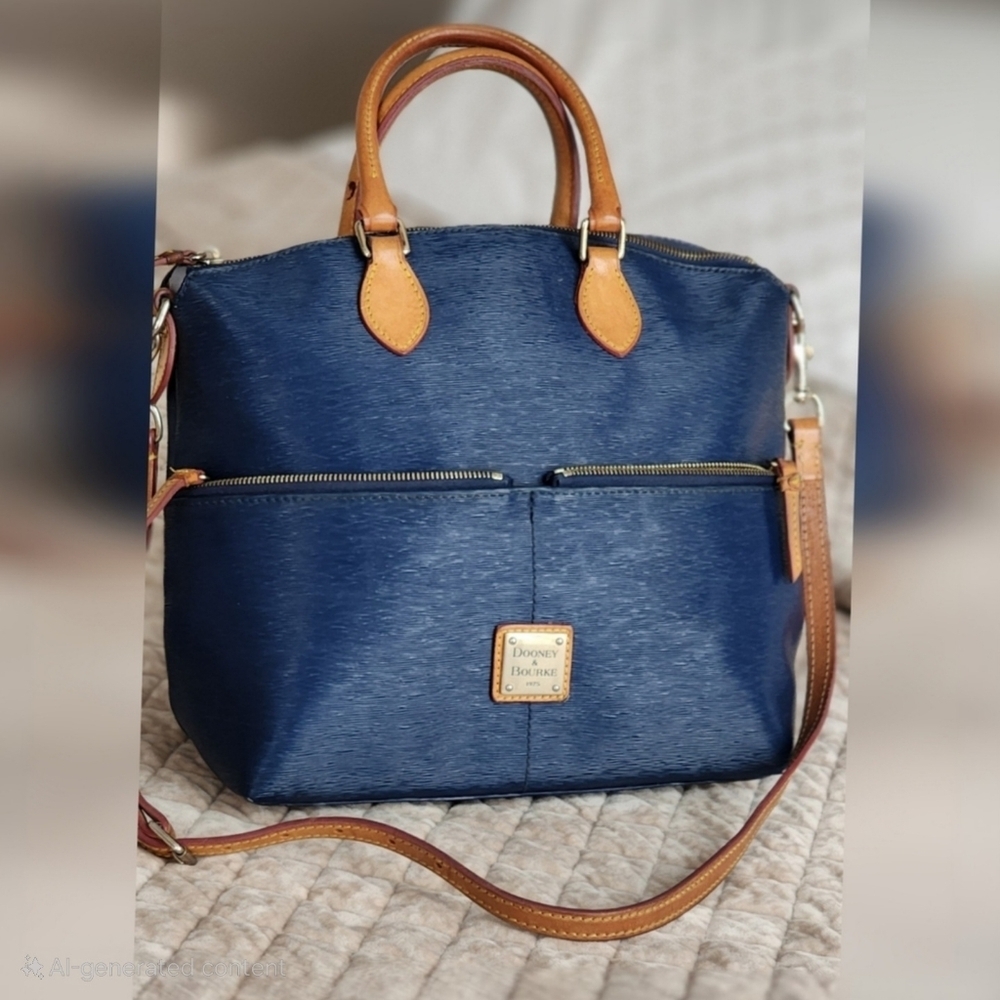 Gorgeous Dooney & Bourke Dark Marine BlueLeather Double Zipper Satchel - Picture 4 of 7